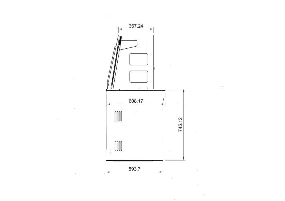 Side view of Ford Transit Custom LWB campervan side units 2012–2023 showing dimensions