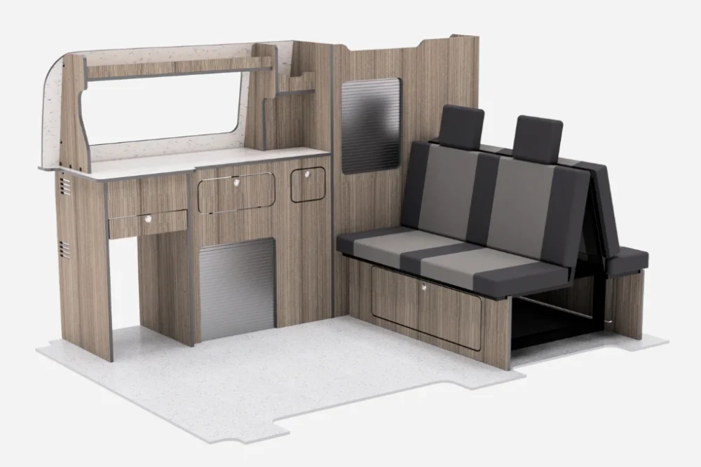Ford Transit Custom SWB campervan side units 2012–2023, conversion furniture with storage
