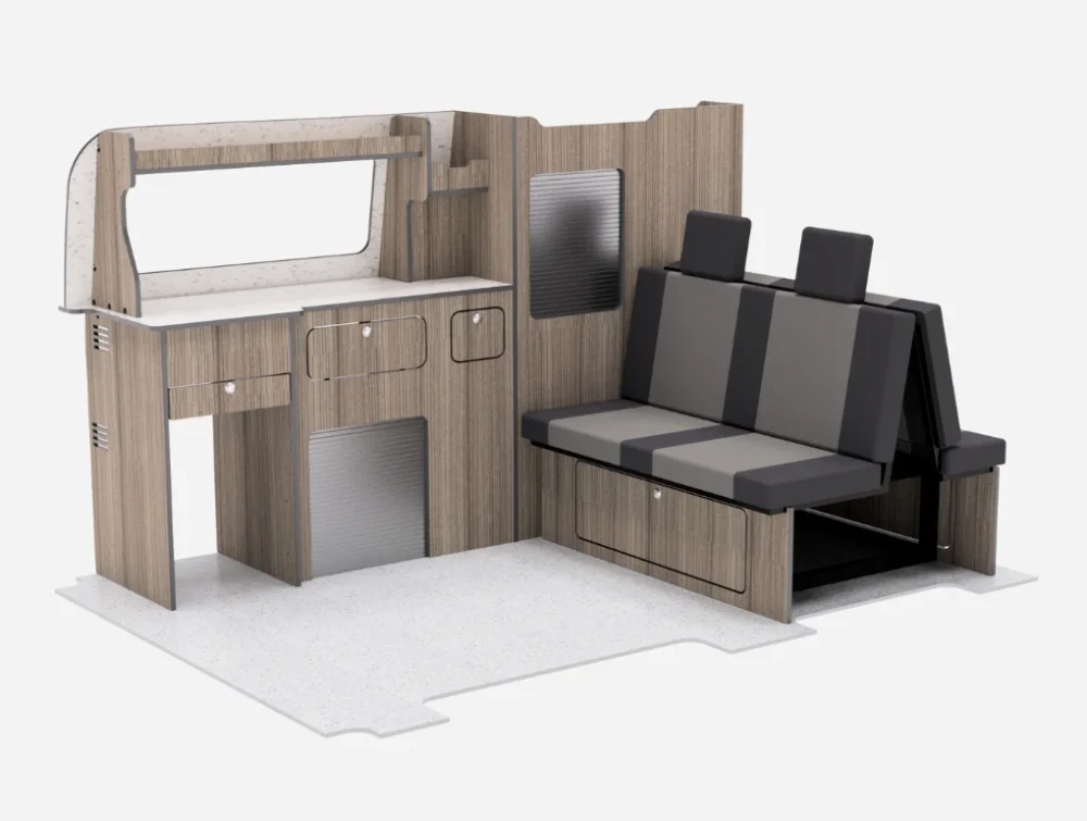 Ford Transit Custom SWB campervan side units 2012–2023, conversion furniture with storage