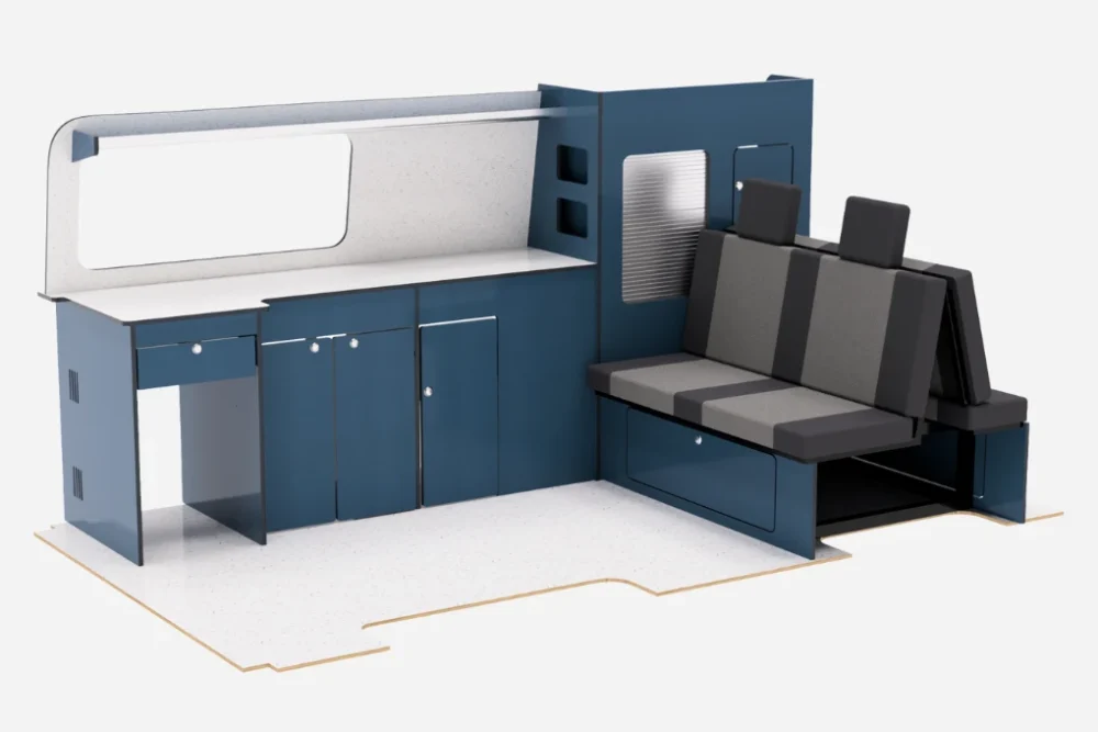 Ford Transit Custom LWB campervan side unit 2012–2023, conversion furniture for van storage and interior