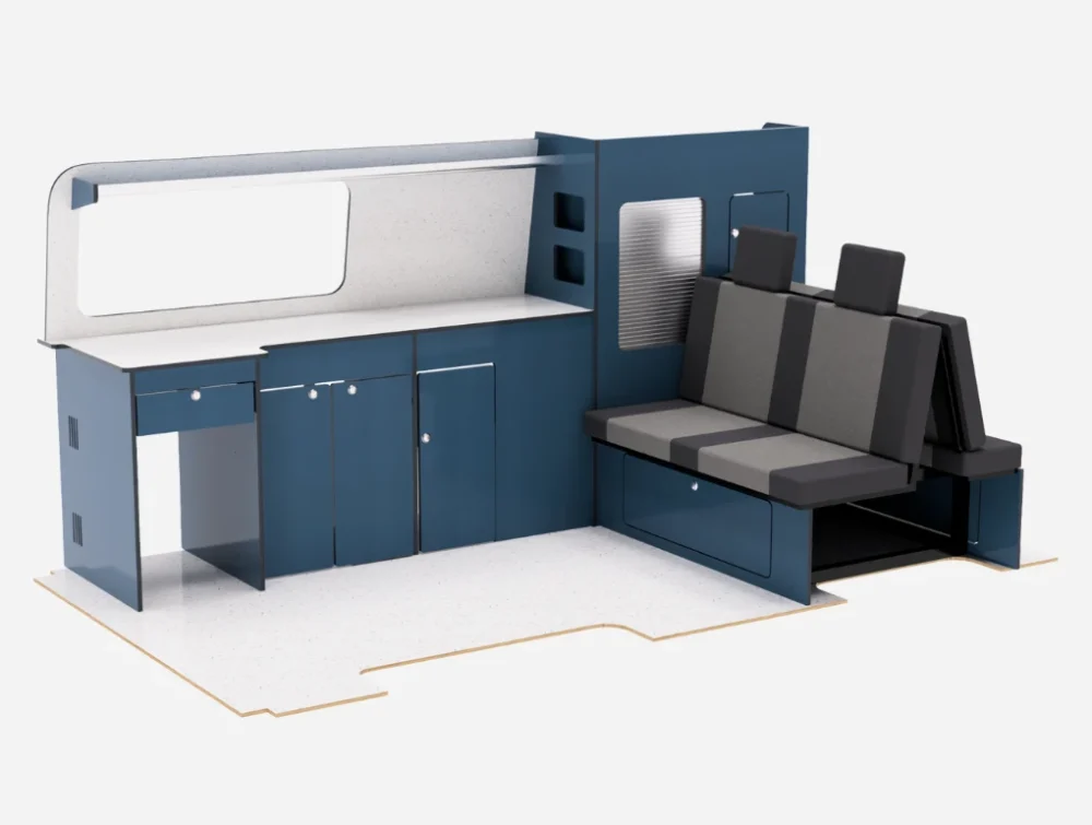 Ford Transit Custom LWB campervan side unit 2012–2023, conversion furniture for van storage and interior